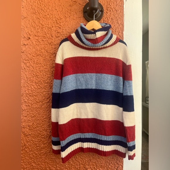 Vintage Pandora Women’s Striped Wool Blend Sweater Unsized Blue Cream Red - Picture 1 of 5